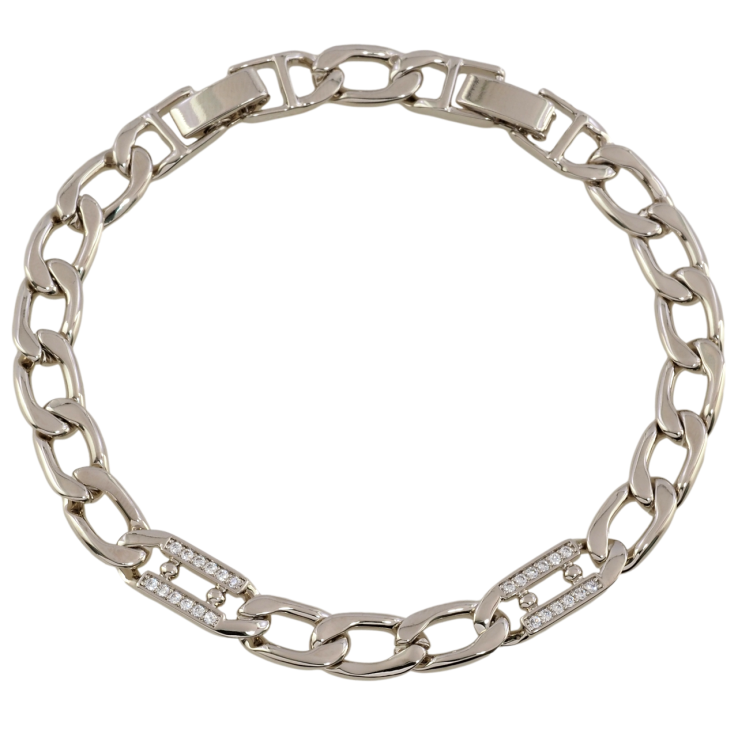 Браслет Xuping Родий Цепочка Панцирная с декоративными вставками размер с доп. замком 17.5,19.5см х 7мм фото №10