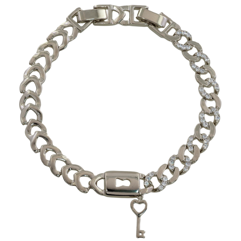 Браслет Xuping Родий Замочек с ключиком размер с доп. замком 17.5,19.5см х 7мм фото №1 Браслет Xuping Родий Замочек с ключиком размер с доп. замком 17.5,19.5см х 7мм фото №1