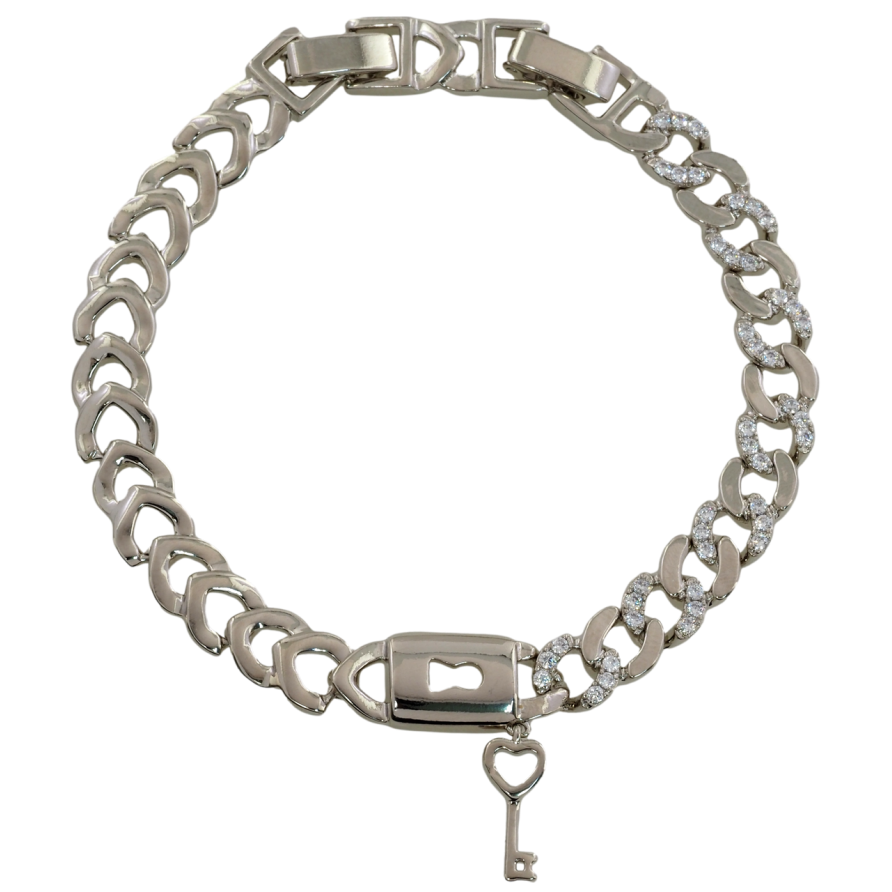 Браслет Xuping Родий Замочек с ключиком размер с доп. замком 17.5,19.5см х 7мм фото №1 Браслет Xuping Родий Замочек с ключиком размер с доп. замком 17.5,19.5см х 7мм фото №1