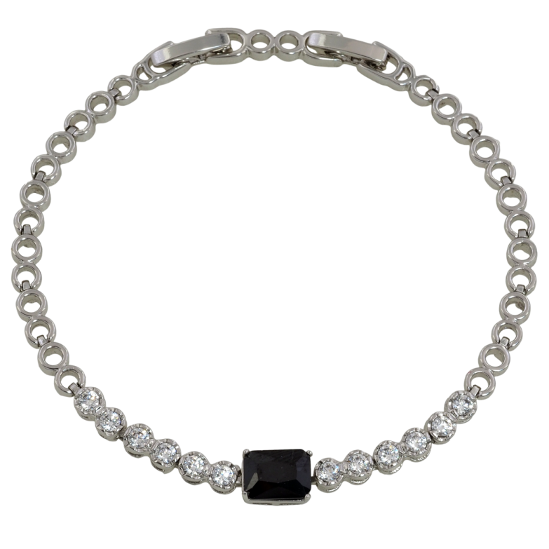 Браслет Xuping Родій «Кришталева доріжка з чорним фіанітом» розмір з доп. замком 17,19см х 4мм фото №1
