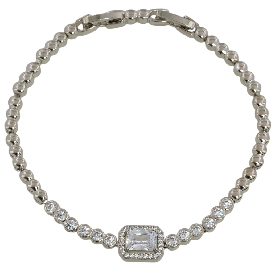 Браслет Xuping Родий Кристальная дорожка с фианитом размер с доп. замком 17.5,19.5см х 3.5мм фото №1