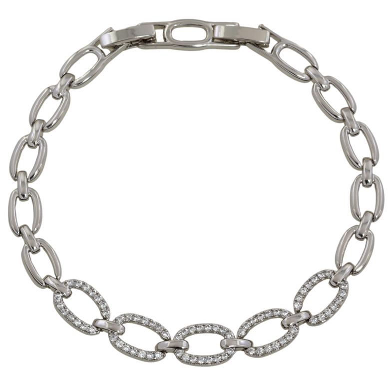 Браслет Xuping Родий Овальные звенья с цирконием размер с доп. замком 17.5,19.5см х 6-8мм фото №1