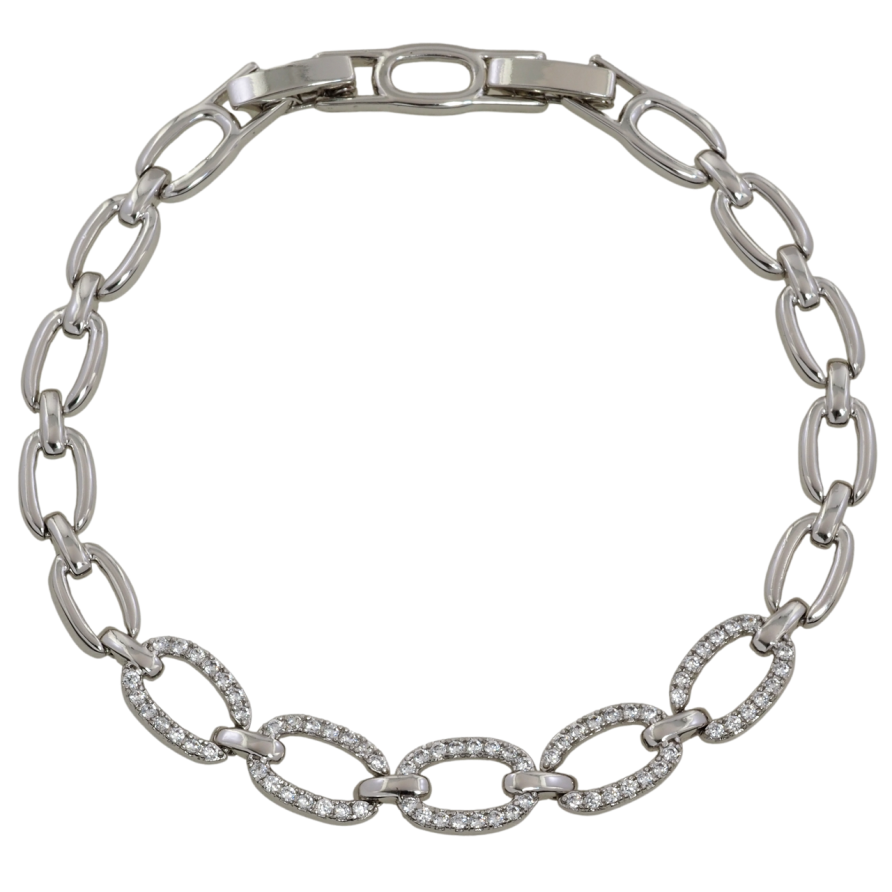 Браслет Xuping Родій «Овальні ланки з цирконієм» розмір з доп. замком 17.5,19.5см х 6-8мм фото №1
