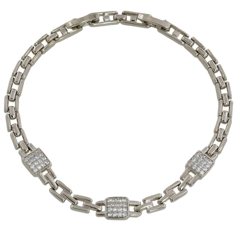 Браслет Xuping Родий Браслетный узор с вставками размер с доп. замком 17,19см х 4мм фото №1