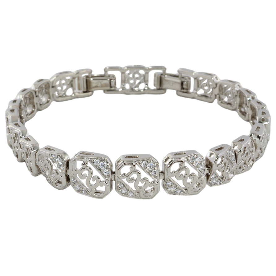 Браслет Xuping Родий Резной узор с цирконием размер с доп. замком 17.5,19.5см х 7-10мм фото №1