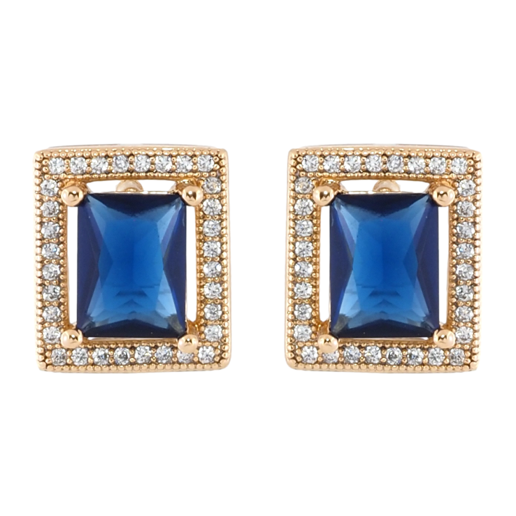 Сережки Xuping Позолота 18K пусети «Сині фіаніти в обрамленні цирконію» 11х13мм фото №4 Сережки Xuping Позолота 18K пусети «Сині фіаніти в обрамленні цирконію» 11х13мм фото №4