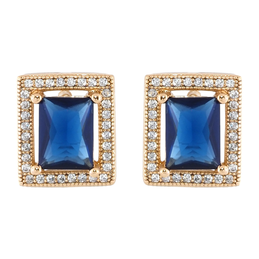 Сережки Xuping Позолота 18K пусети «Сині фіаніти в обрамленні цирконію» 11х13мм фото №1 Сережки Xuping Позолота 18K пусети «Сині фіаніти в обрамленні цирконію» 11х13мм фото №1