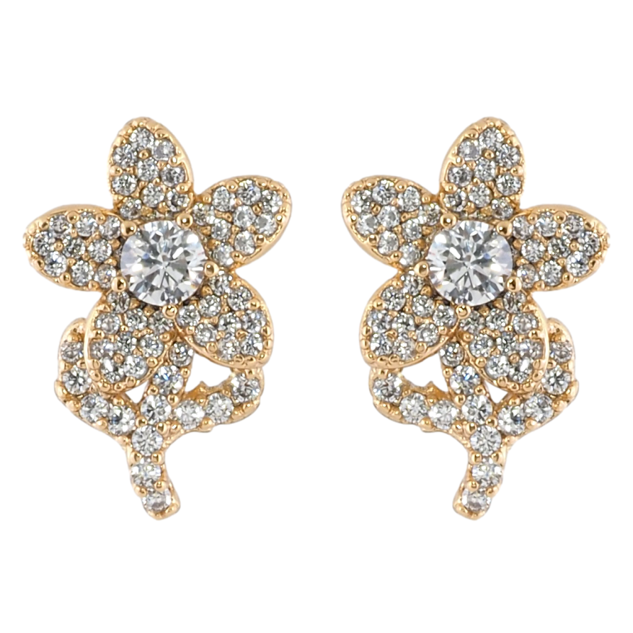 Серьги Xuping Позолота 18K пусеты Цветочки с инкрустацией цирконием фото №1