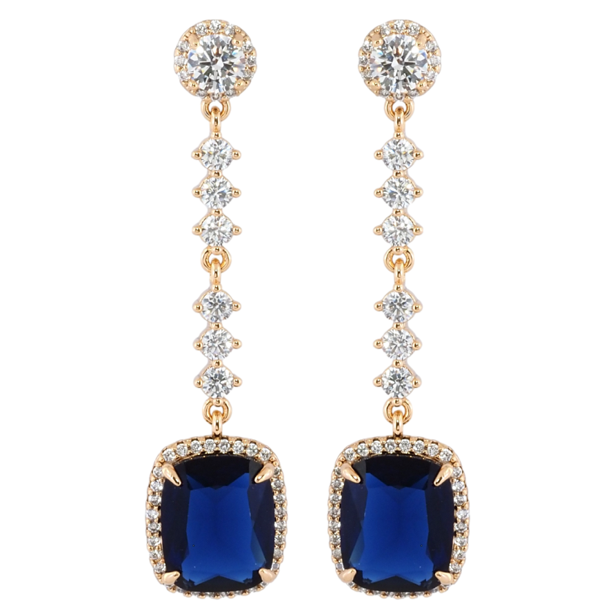 Серьги Xuping Позолота 18K пусеты Элегантные подвески с цирконием и синими фианитами фото №1