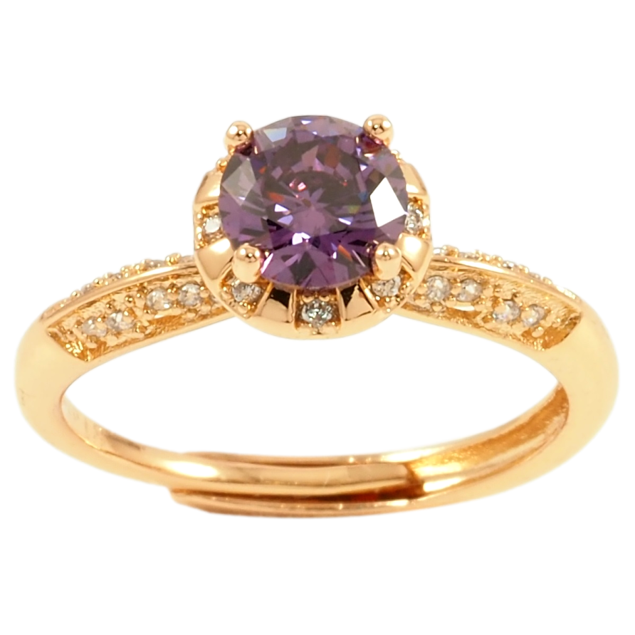 Кольцо Xuping Позолота 18K Сиреневый фианит в оправе с цирконием фото №1