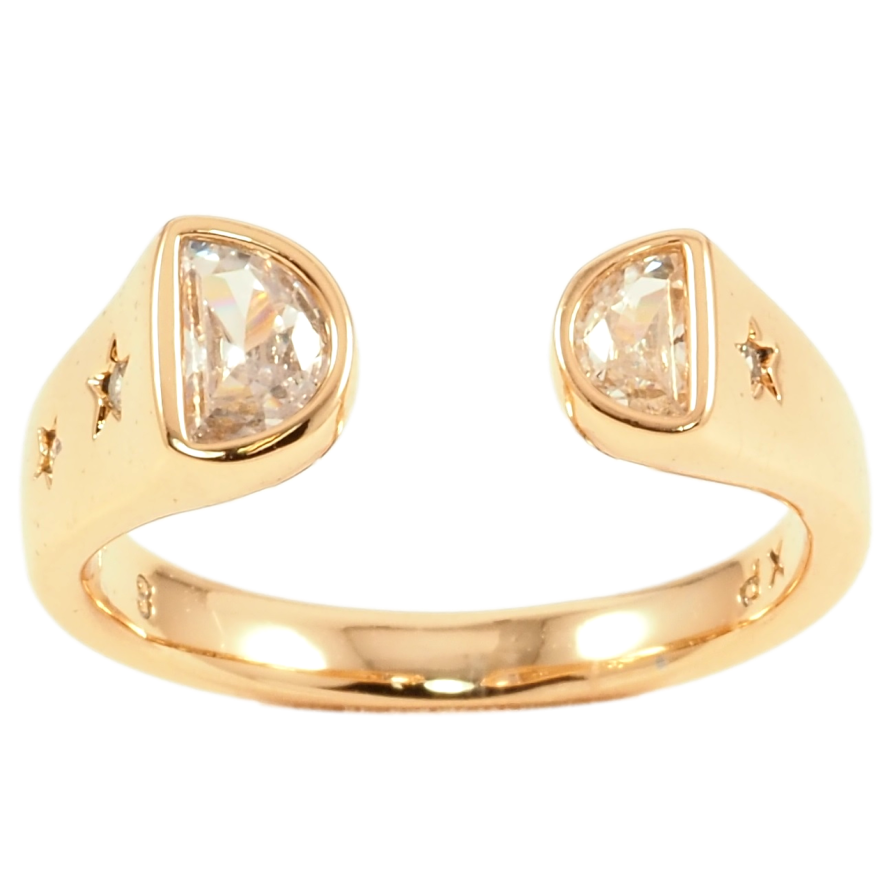 Кольцо Xuping Позолота 18K Два кристалла с боковым узором звездочки фото №1