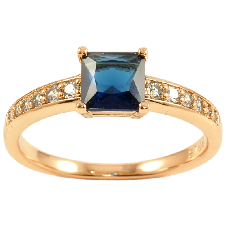 Кольцо Xuping Позолота 18K Синий фианит на дорожке циркония фото №2