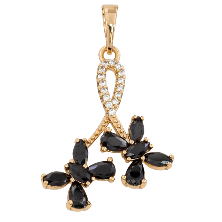 Кулон Xuping Позолота 18K Петелька с бабочками из черных фианитов для цепочки до 6мм фото №6