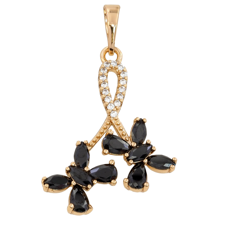 Кулон Xuping Позолота 18K Петелька з метеликами з чорних фіанітів для ланцюжка до 6мм фото №1