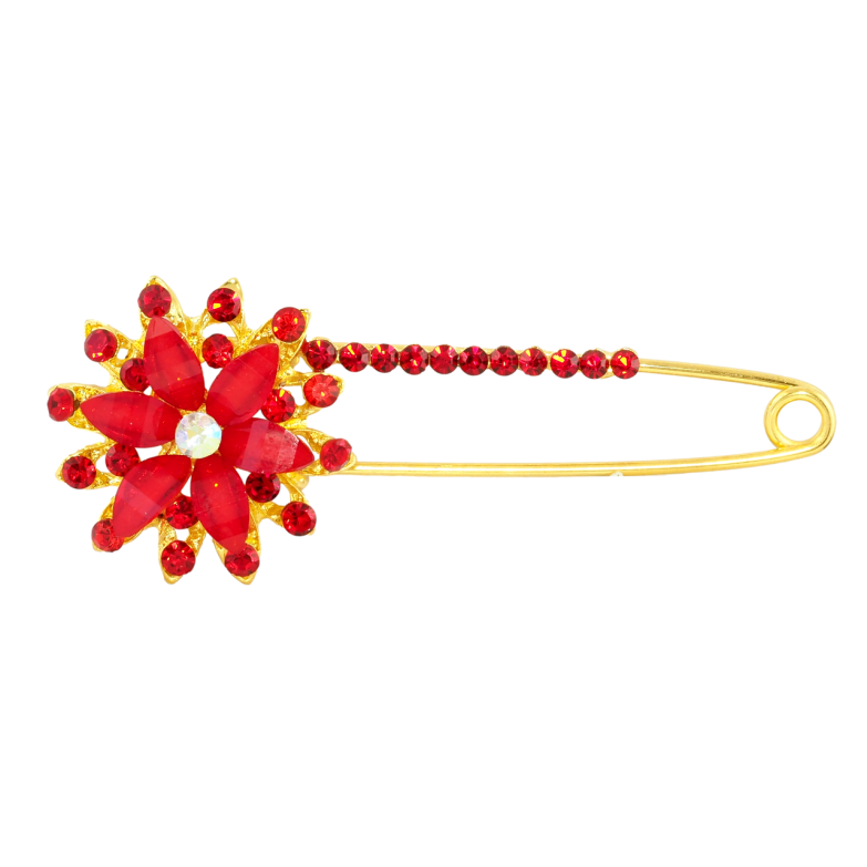Брошка-шпилька Квітка з червоними стразами фото №1 Брошка-шпилька Квітка з червоними стразами фото №1
