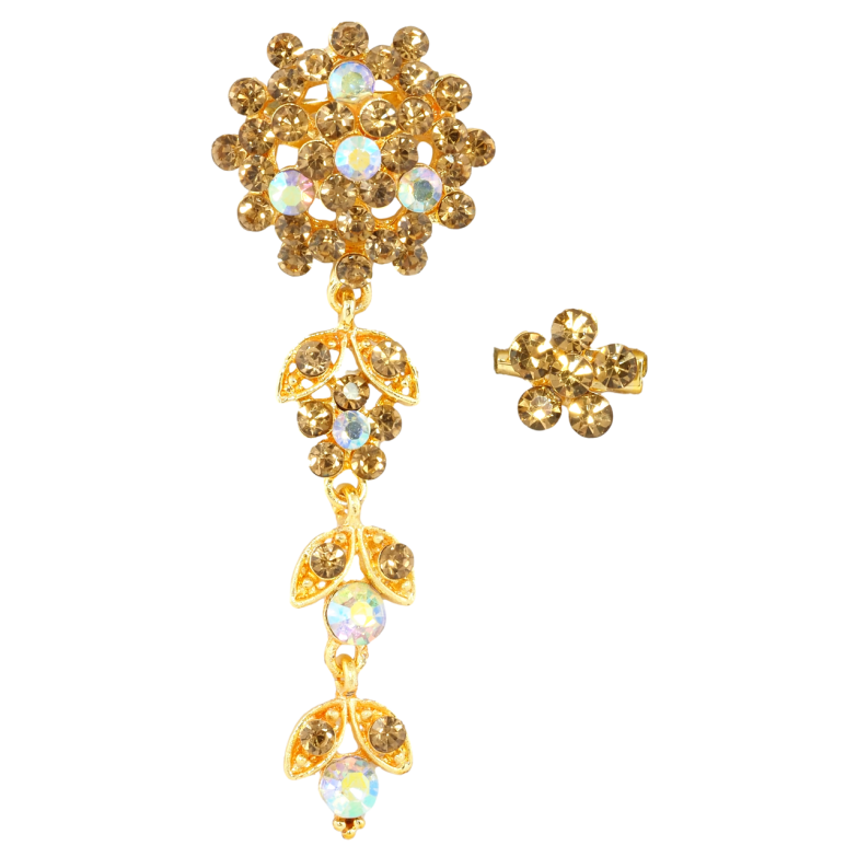 Броши Цветочные подвески с золотистыми стразами фото №1 Броши Цветочные подвески с золотистыми стразами фото №1