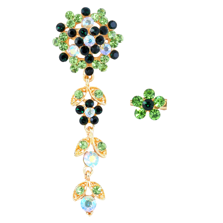 Брошки Дві квіточки з зеленими стразами фото №1 Брошки Дві квіточки з зеленими стразами фото №1