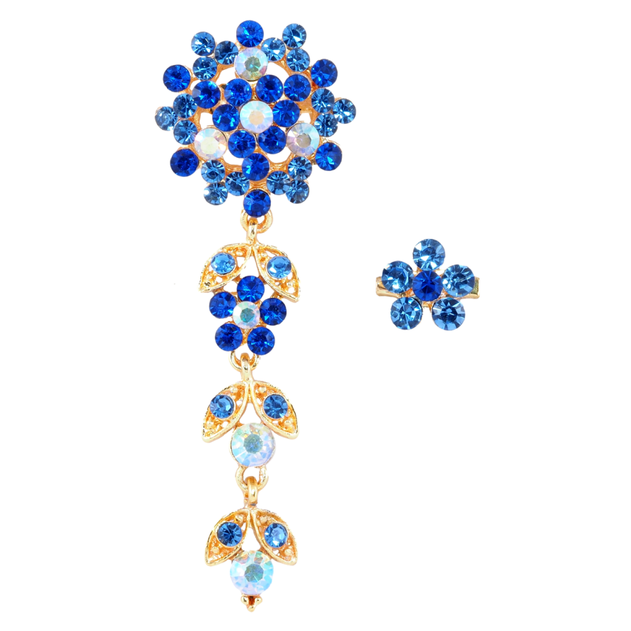 Брошки Дві квіточки з синіми стразами фото №1 Брошки Дві квіточки з синіми стразами фото №1