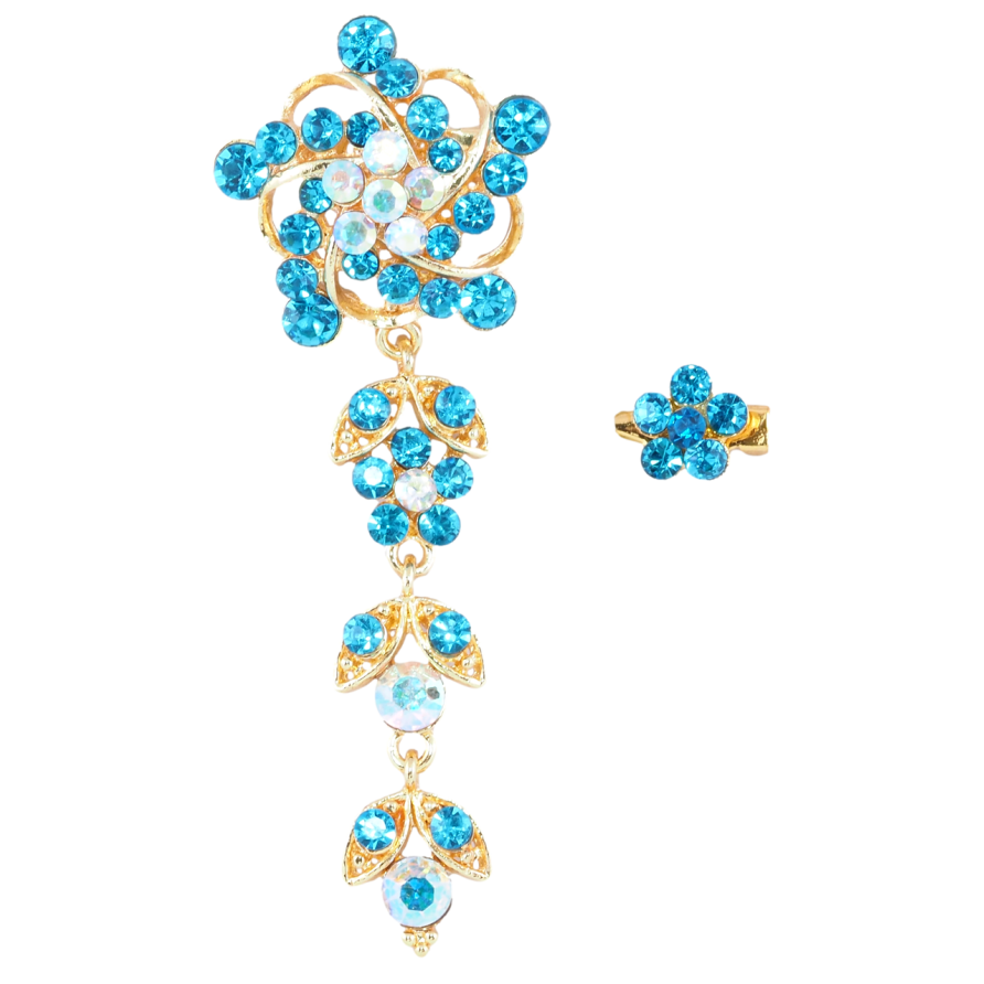 Броши Два цветочка с бирюзовыми стразами фото №1 Броши Два цветочка с бирюзовыми стразами фото №1