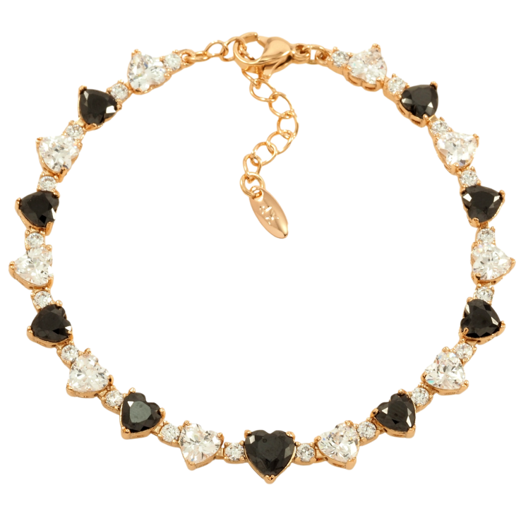 Браслет Xuping Позолота 18K Чорно-білі кристальні серця розмір з доп. ланцюжком 17-20.5см х 5мм фото №13