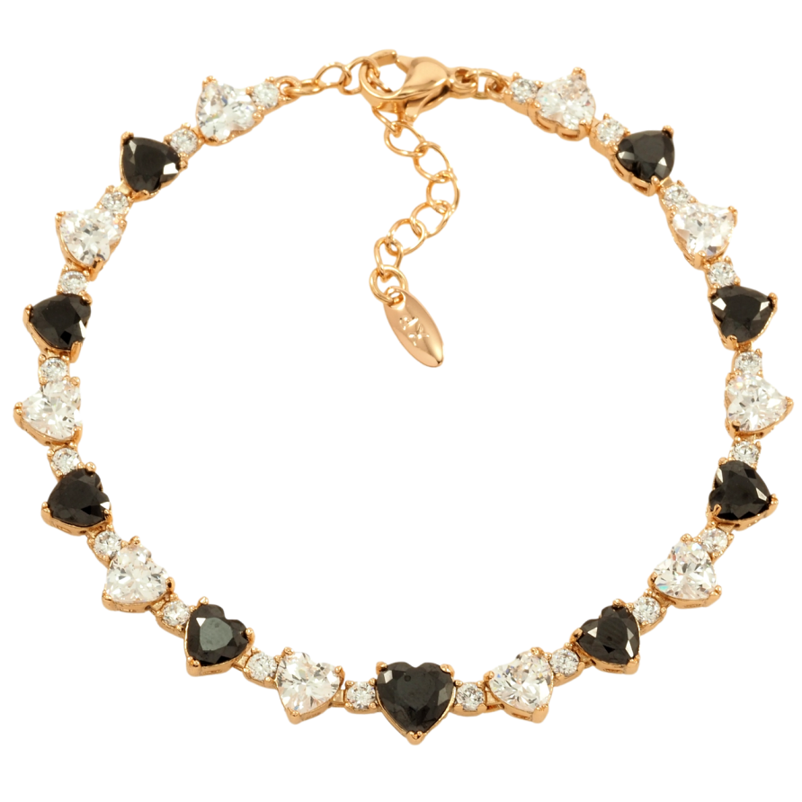 Браслет Xuping Позолота 18K Чорно-білі кристальні серця розмір з доп. ланцюжком 17-20.5см х 5мм фото №1