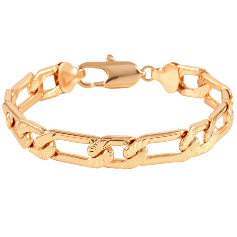 Браслет Xuping Позолота 18K Ланцюжок плетіння Фігаро з візерунком розмір 23.5см х 11мм фото №1