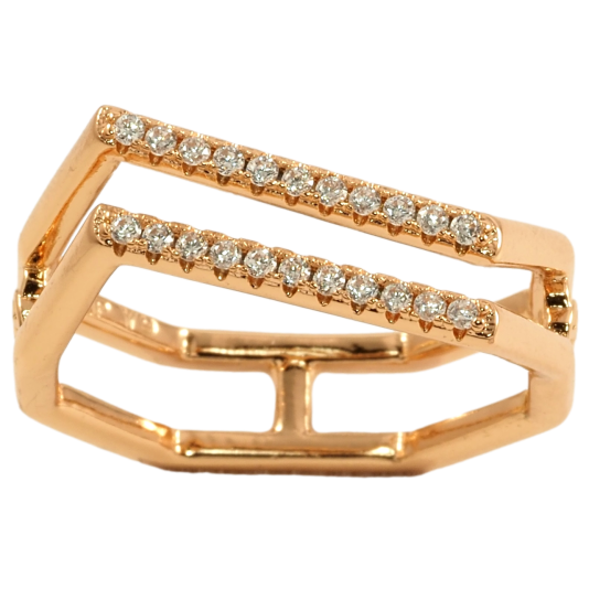Кольцо Xuping Позолота 18K Двойная шинка с дорожками циркония фото №1 Кольцо Xuping Позолота 18K Двойная шинка с дорожками циркония фото №1