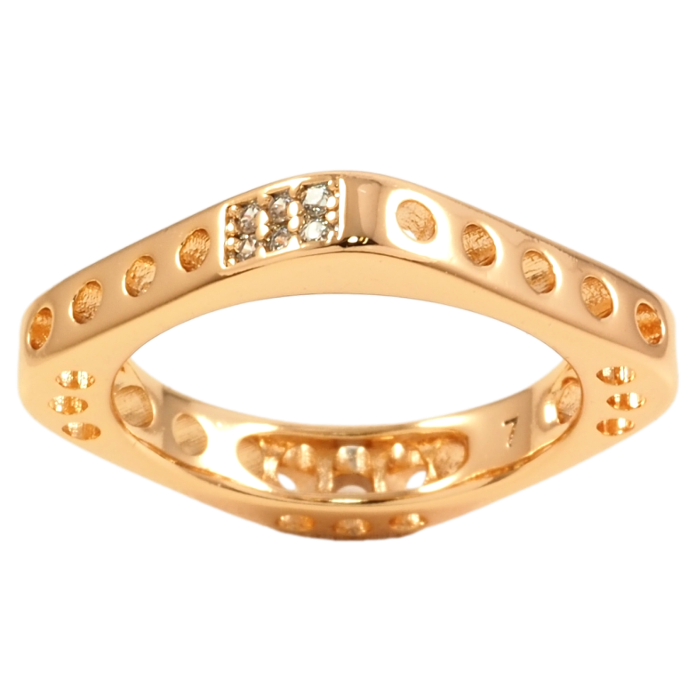 Каблучка Xuping Позолота 18K Квадратне з різьбленим візерунком та цирконієм фото №2