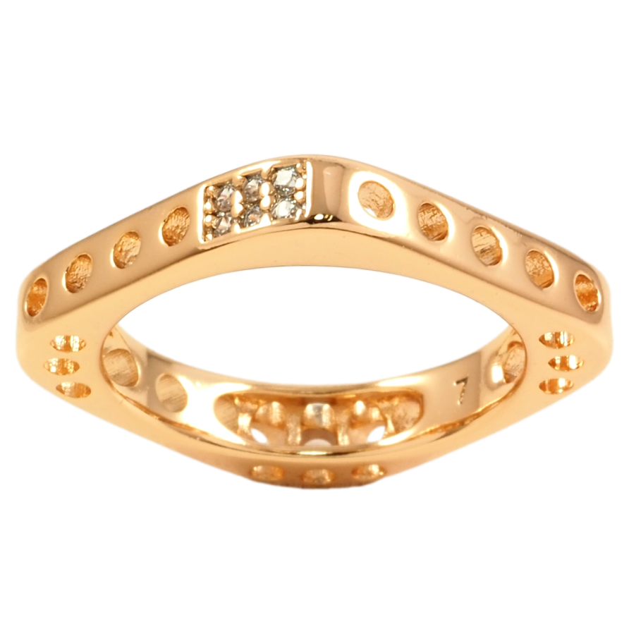 Каблучка Xuping Позолота 18K Квадратне з різьбленим візерунком та цирконієм фото №1