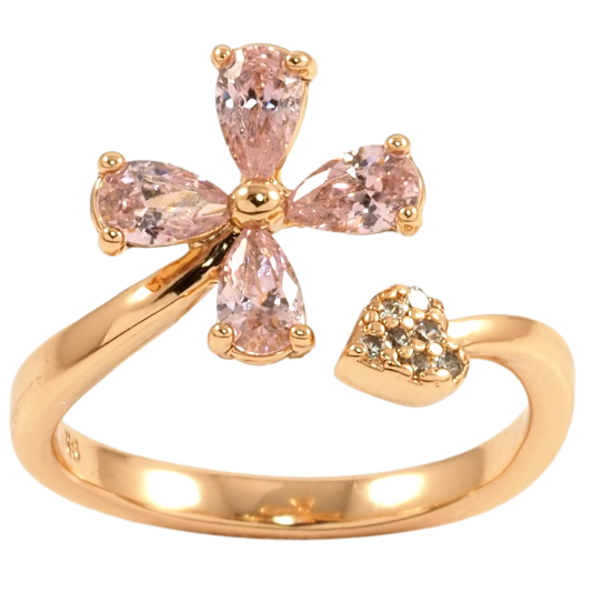 Кольцо Xuping Позолота 18K Розовый кристальный цветок с сердечком фото №1 Кольцо Xuping Позолота 18K Розовый кристальный цветок с сердечком фото №1