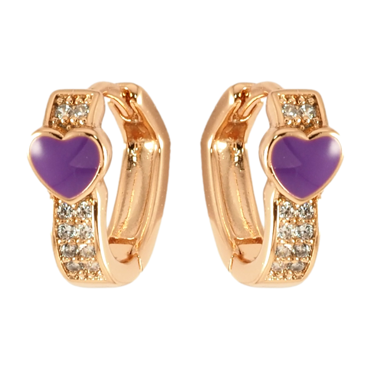 Сережки Xuping Позолота 18K колечка Інкрустація цирконієм і сердечко з бузковою емаллю фото №13