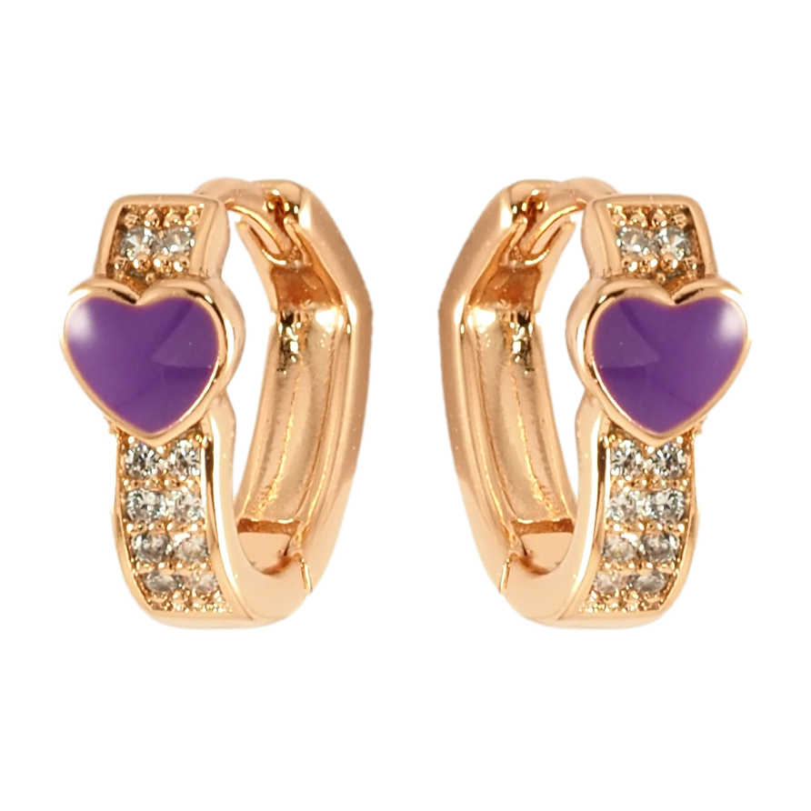 Сережки Xuping Позолота 18K колечка Інкрустація цирконієм і сердечко з бузковою емаллю фото №1