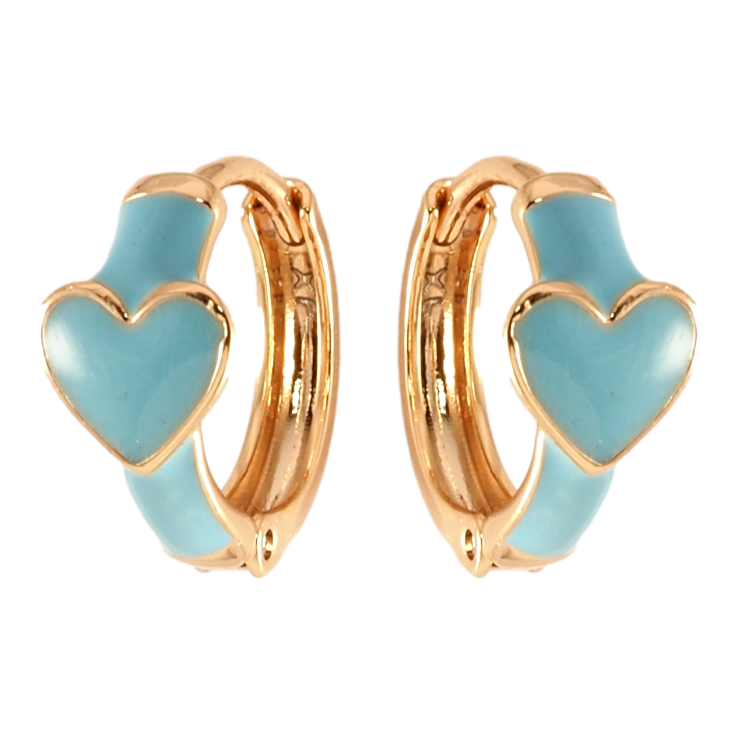 Серьги Xuping Позолота 18K колечки Сердечки с голубой эмалью фото №2