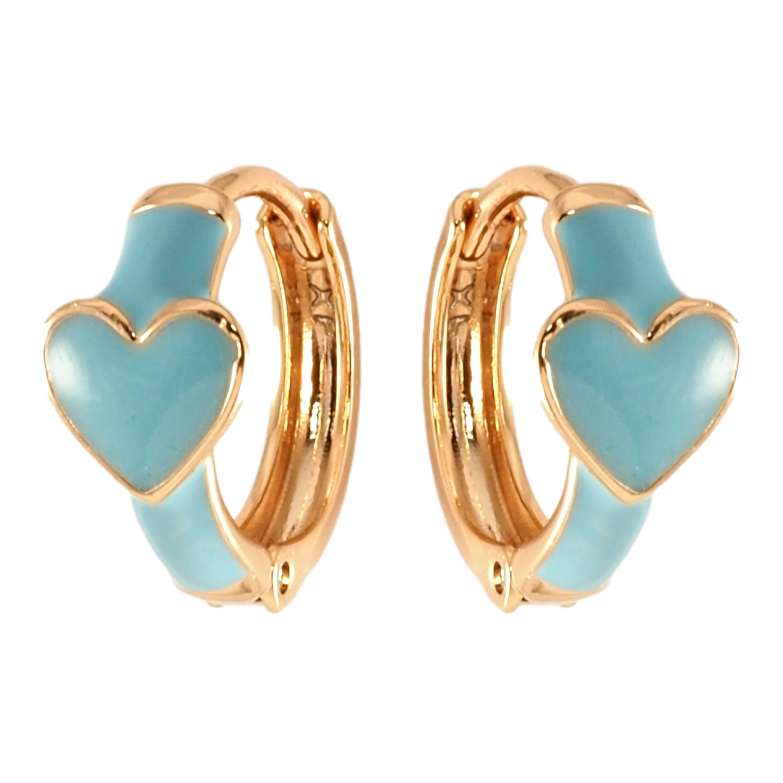 Сережки Xuping Позолота 18K колечка Сердечка з блакитною емаллю фото №2 Сережки Xuping Позолота 18K колечка Сердечка з блакитною емаллю фото №2