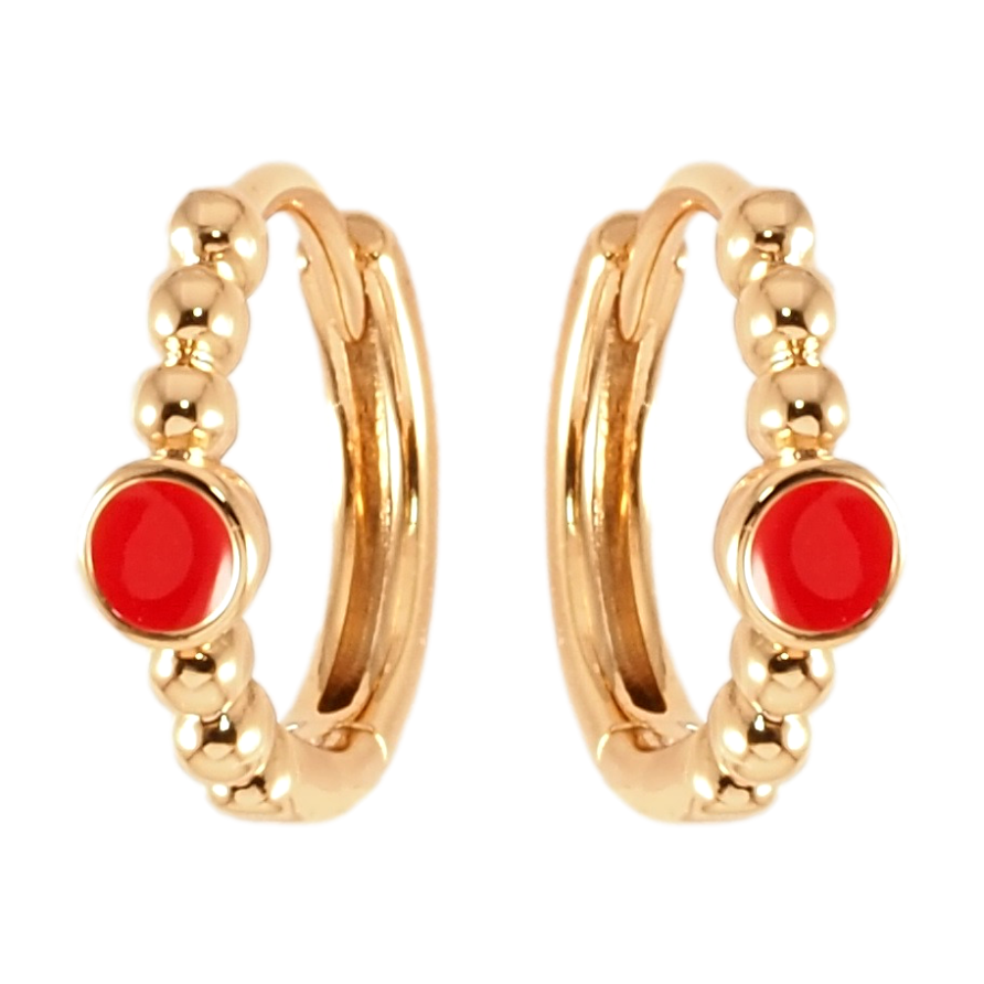 Сережки Xuping Позолота 18K колечка Візерунок із кульок і колечка червоної емалі фото №1 Сережки Xuping Позолота 18K колечка Візерунок із кульок і колечка червоної емалі фото №1