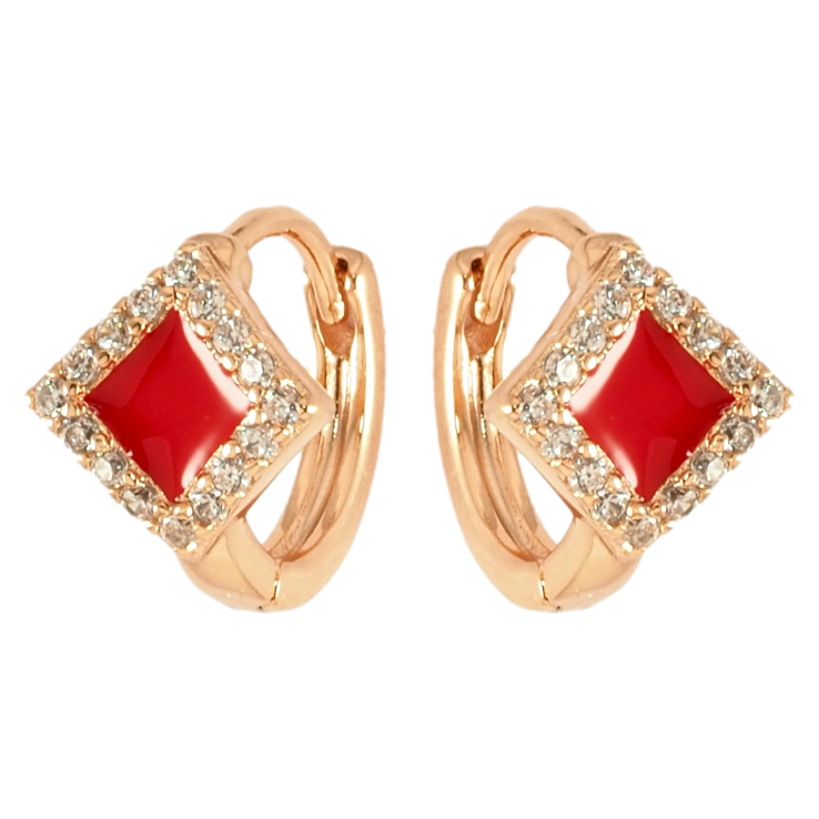 Серьги Xuping Позолота 18K колечки Ромбовый узор с красной эмалью и цирконием фото №5