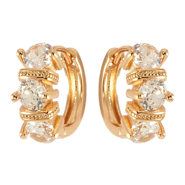 Сережки Xuping Позолота 18K колечка Три фіаніти фото №1