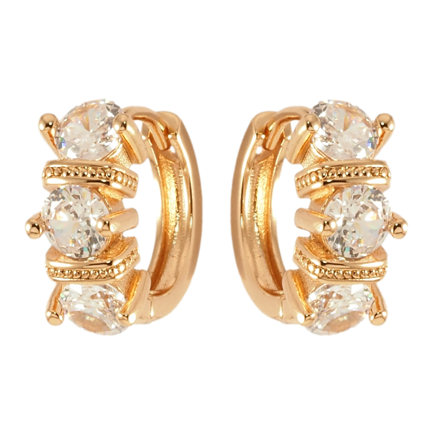 Серьги Xuping Позолота 18K колечки Три фианита фото №1 Серьги Xuping Позолота 18K колечки Три фианита фото №1