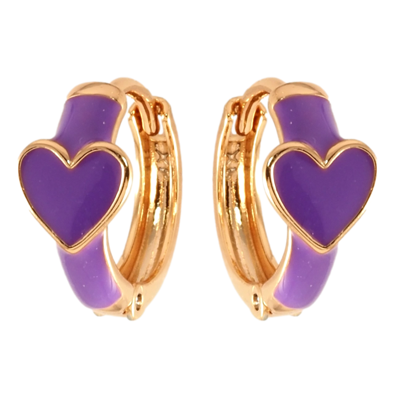 Сережки Xuping Позолота 18K колечка Сердечко з бузковою емаллю фото №1 Сережки Xuping Позолота 18K колечка Сердечко з бузковою емаллю фото №1