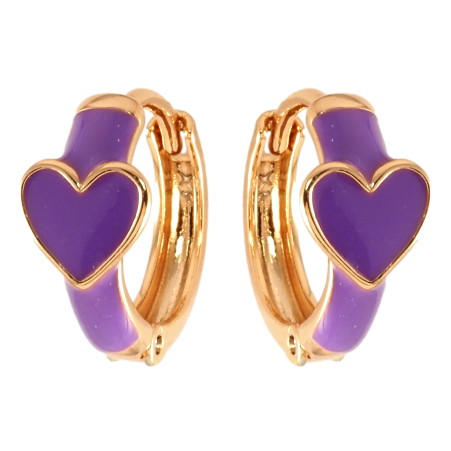 Сережки Xuping Позолота 18K колечка Сердечко з бузковою емаллю фото №1 Сережки Xuping Позолота 18K колечка Сердечко з бузковою емаллю фото №1