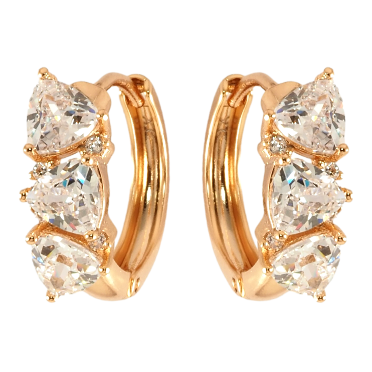 Серьги Xuping Позолота 18K колечки Три кристалла фото №2