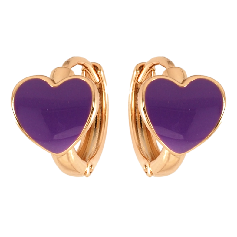 Сережки Xuping Позолота 18K колечка Сердечка з бузковою емаллю фото №2