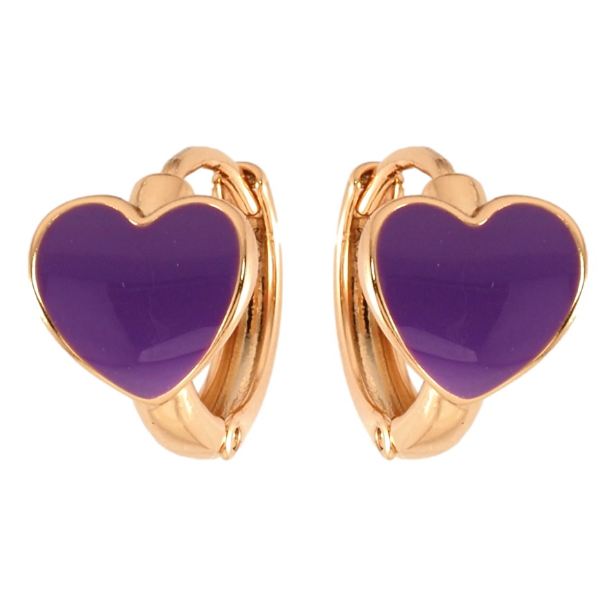 Серьги Xuping Позолота 18K колечки Сердечки с сиреневой эмалью фото №1