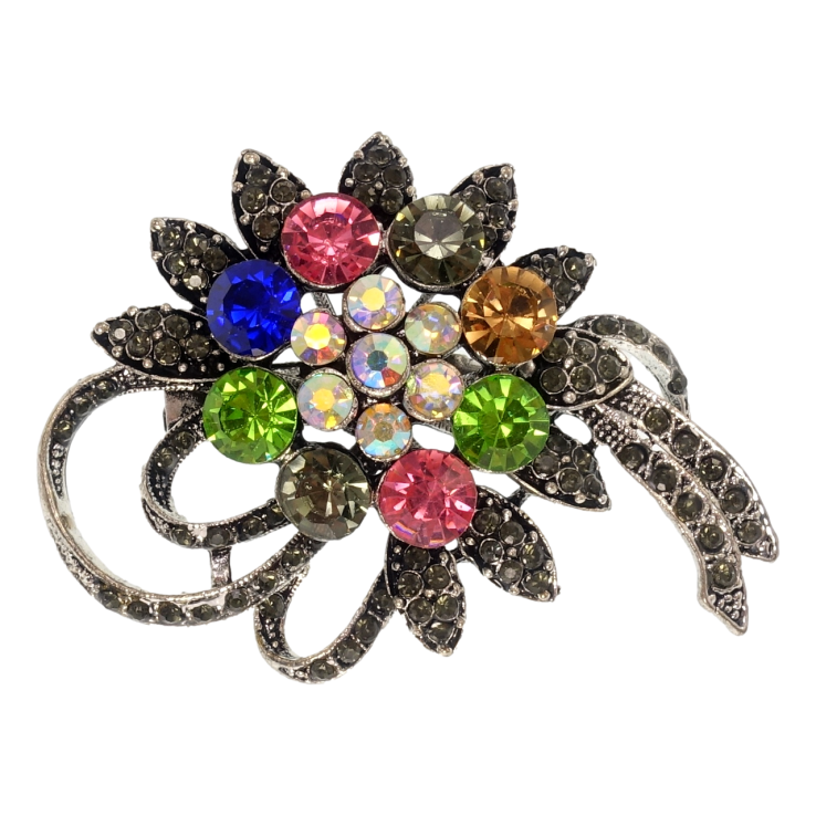 Брошь Цветочная композиция со стразами фото №24