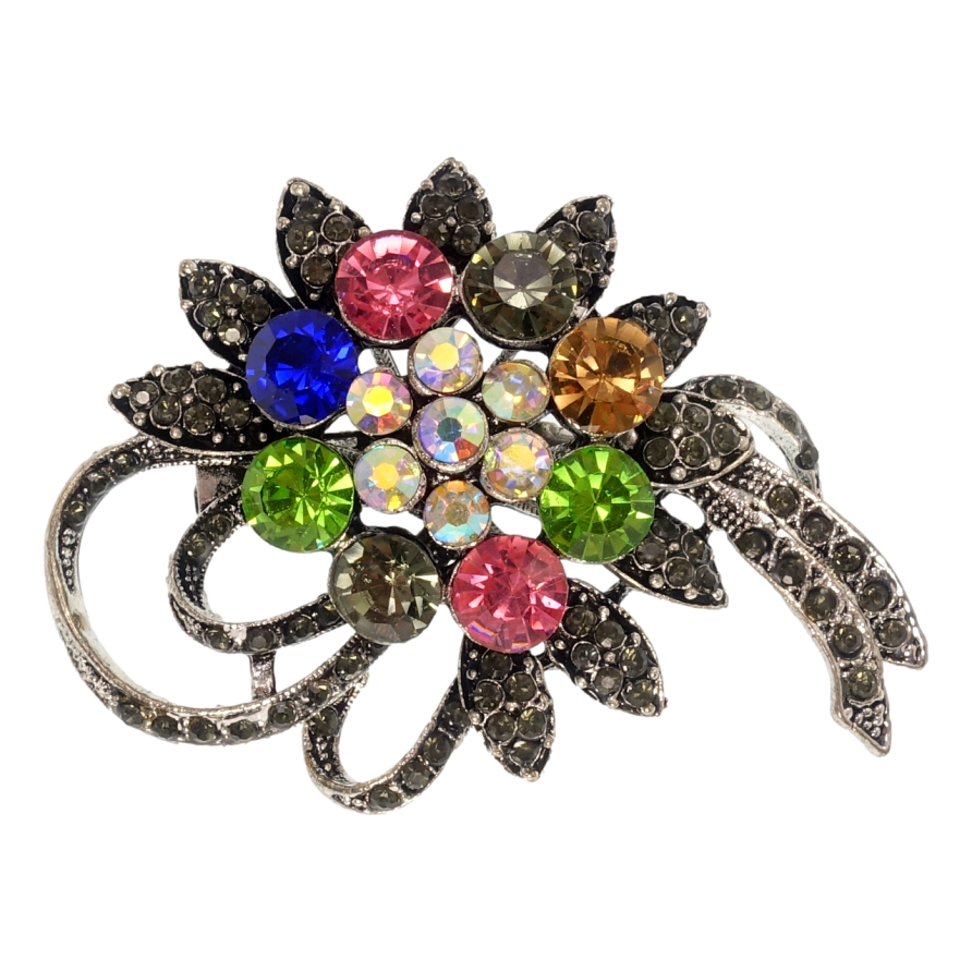 Брошь Цветочная композиция со стразами фото №1