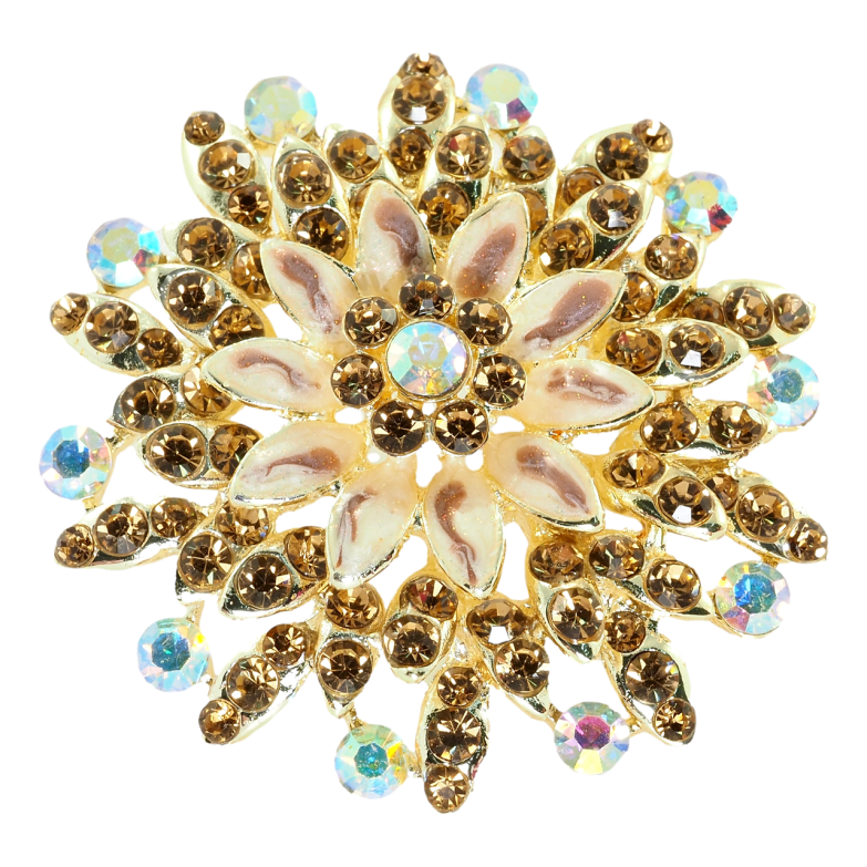 Брошь Цветок с покрытием эмалью и коричневыми стразами фото №1 Брошь Цветок с покрытием эмалью и коричневыми стразами фото №1