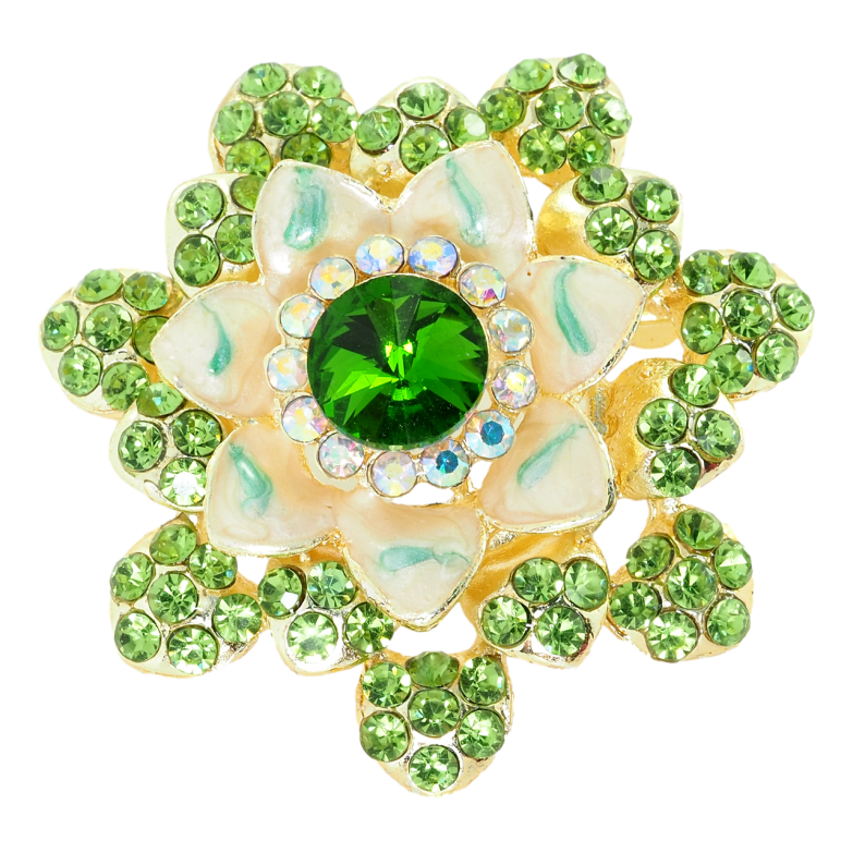 Брошь Цветок с покрытием эмалью и зелёными стразами фото №1 Брошь Цветок с покрытием эмалью и зелёными стразами фото №1