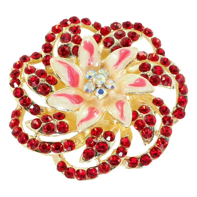 Брошь Цветок с покрытием эмалью и красными стразами фото №1 Брошь Цветок с покрытием эмалью и красными стразами фото №1