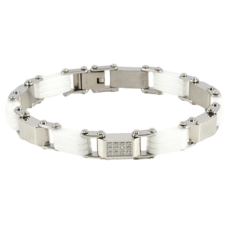 Браслет Xuping ТТМ Stainless Steel цвет Родий Звенья с белой керамики и цирконием размер 20см х 6-8мм фото №7 Браслет Xuping ТТМ Stainless Steel цвет Родий Звенья с белой керамики и цирконием размер 20см х 6-8мм фото №7