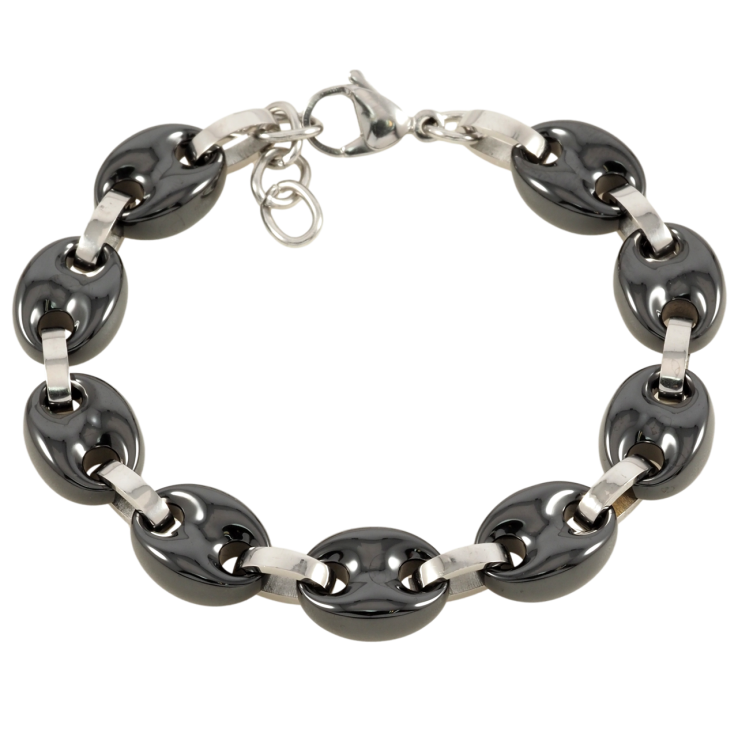 Браслет Xuping ТТМ Stainless Steel колір Родій Ланки з чорної кераміки розмір з доп.ланцюжком 18.5-20см х 11мм фото №25 Браслет Xuping ТТМ Stainless Steel колір Родій Ланки з чорної кераміки розмір з доп.ланцюжком 18.5-20см х 11мм фото №25